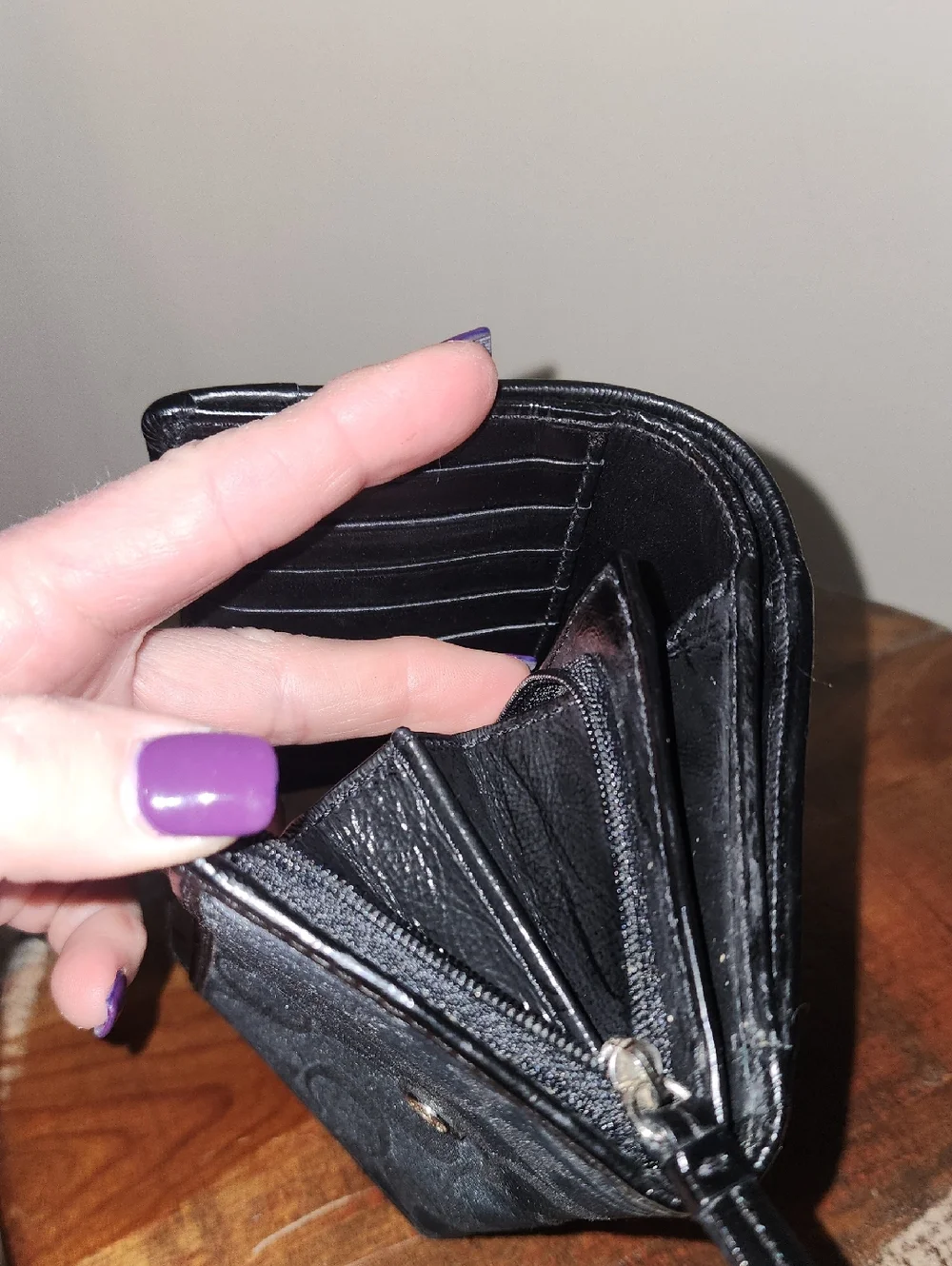 Coach Black Signature Compact Trifold Leather Wallet